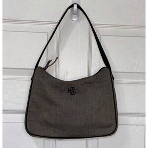 Lauren Ralph Lauren Top Handle Purse Gray Zip Top Pockets Logo Lining Half Moon